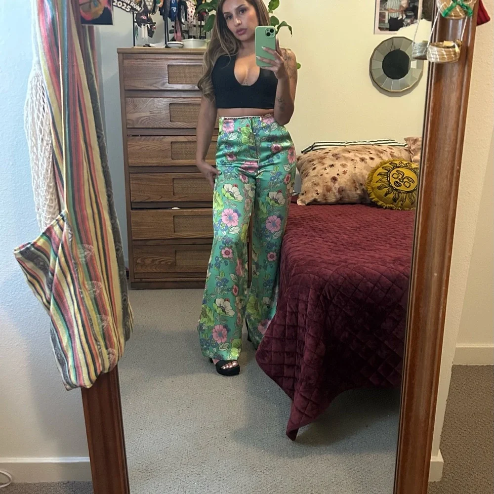 Zara Silk Floral High-Waisted Pants - Picture 1 of 10